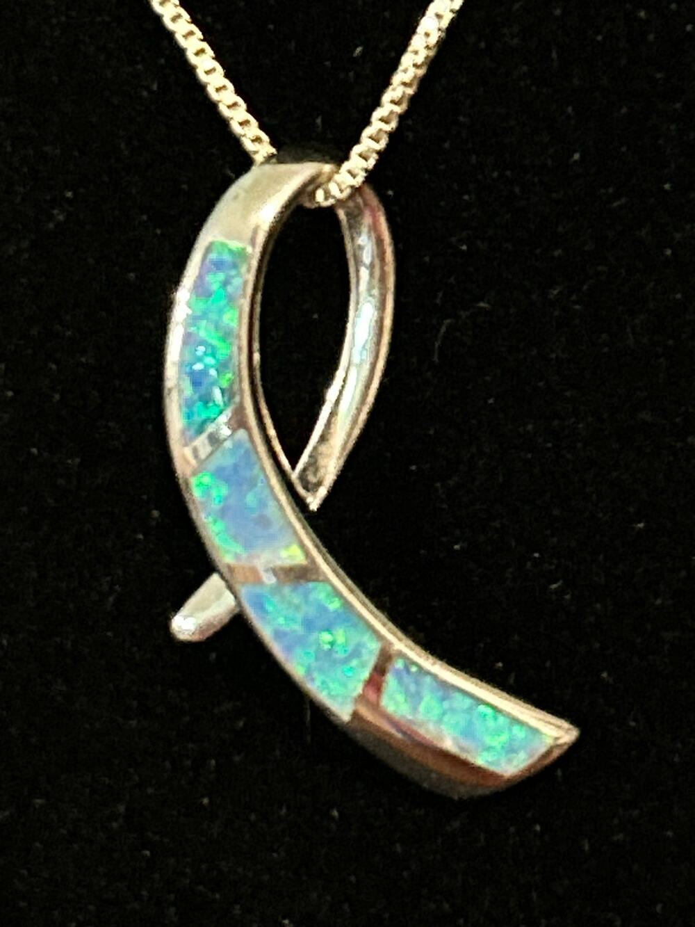 Sterling Silver Opal Necklace 18 Inch 4 Gemstone Pendant 925 Fine Jewelry